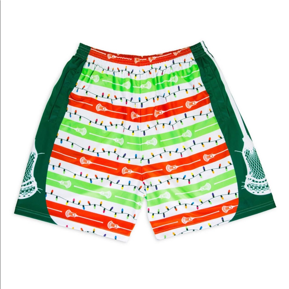 Chalktalk Sports Lacrosse Shorts Mens Medium Christmas Lights Lax White Green